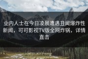 业内人士在今日凌晨遭遇丑闻爆炸性新闻，可可影视TV版全网炸锅，详情直击